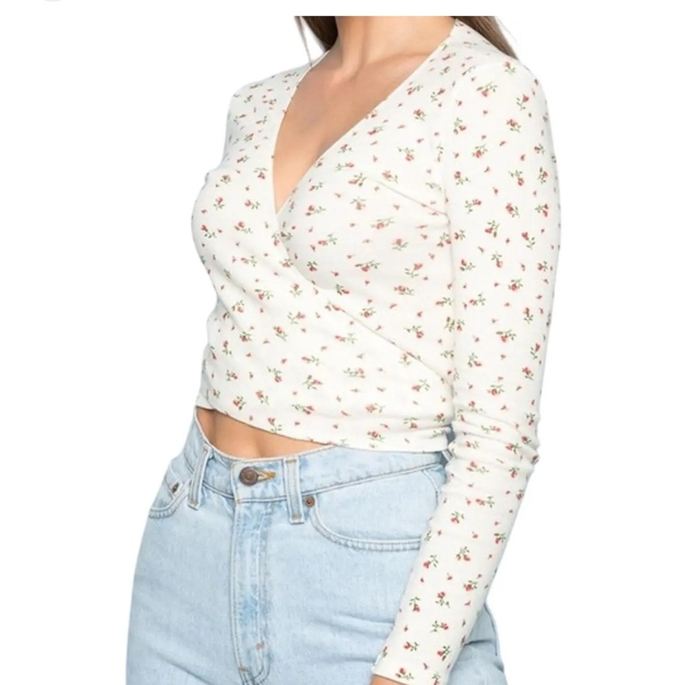 Cream Ribbed Long Sleeve Crop Top